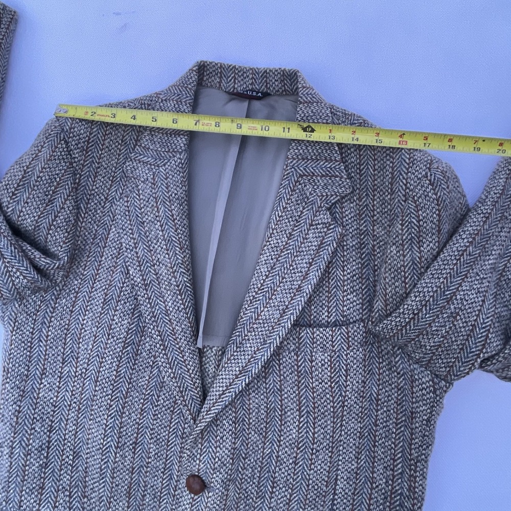 Vintage 1960s Harris Tweed Herringbone Blazer 42R Brown 100% Wool Made In USA - Picture 10 of 16